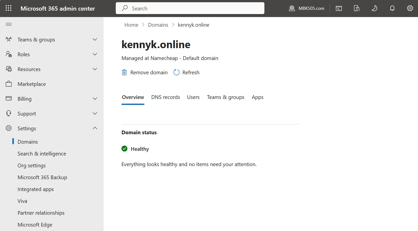 M365 Domain Status Healthy
